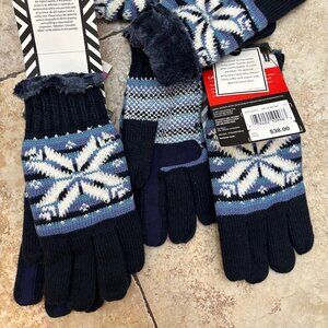 ISOTONER Women Classic Knit Lined Snowflakes Navy Blue Gloves One Size
